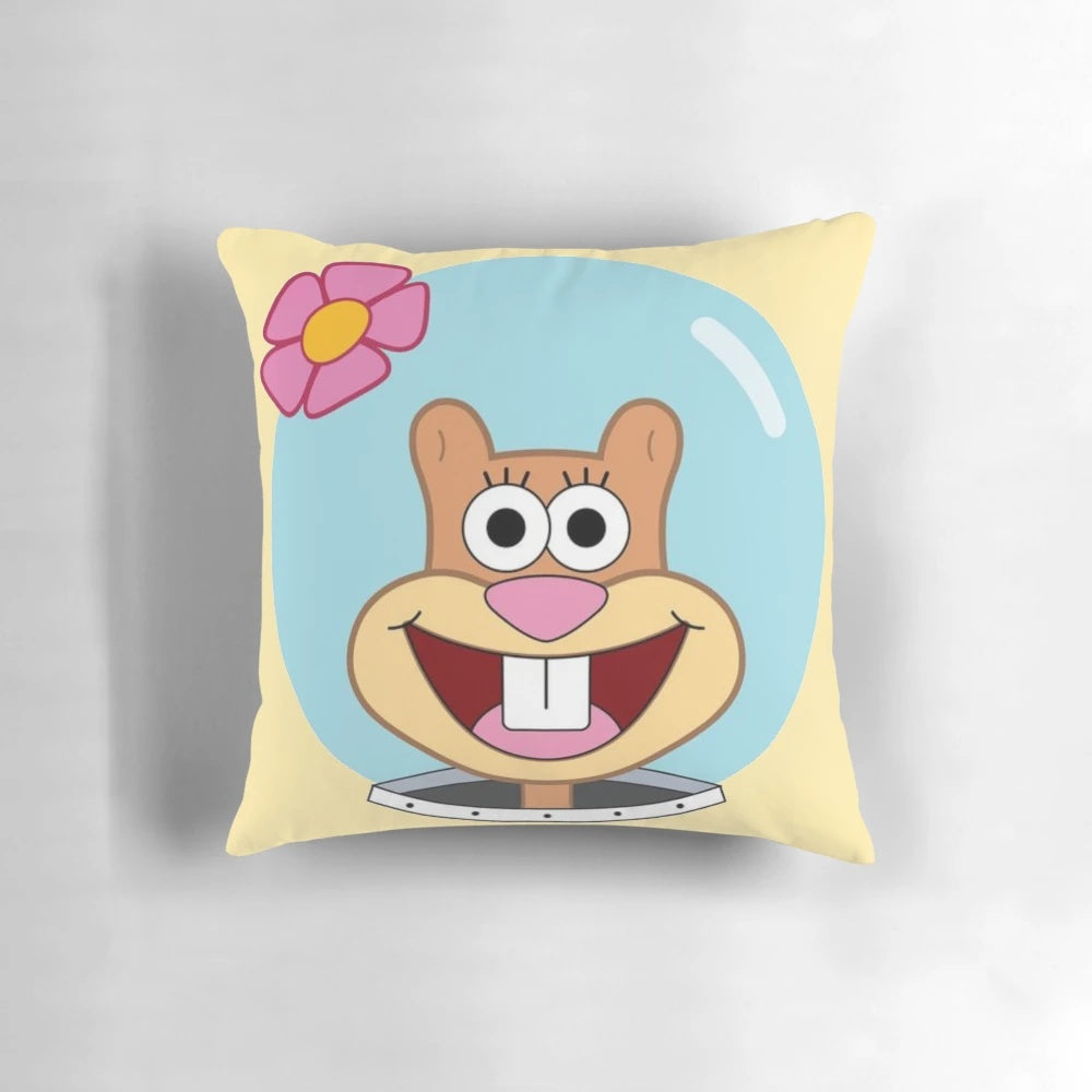Soft, plush pillow featuring the beloved character Sandy Cheeks from the popular animated series.