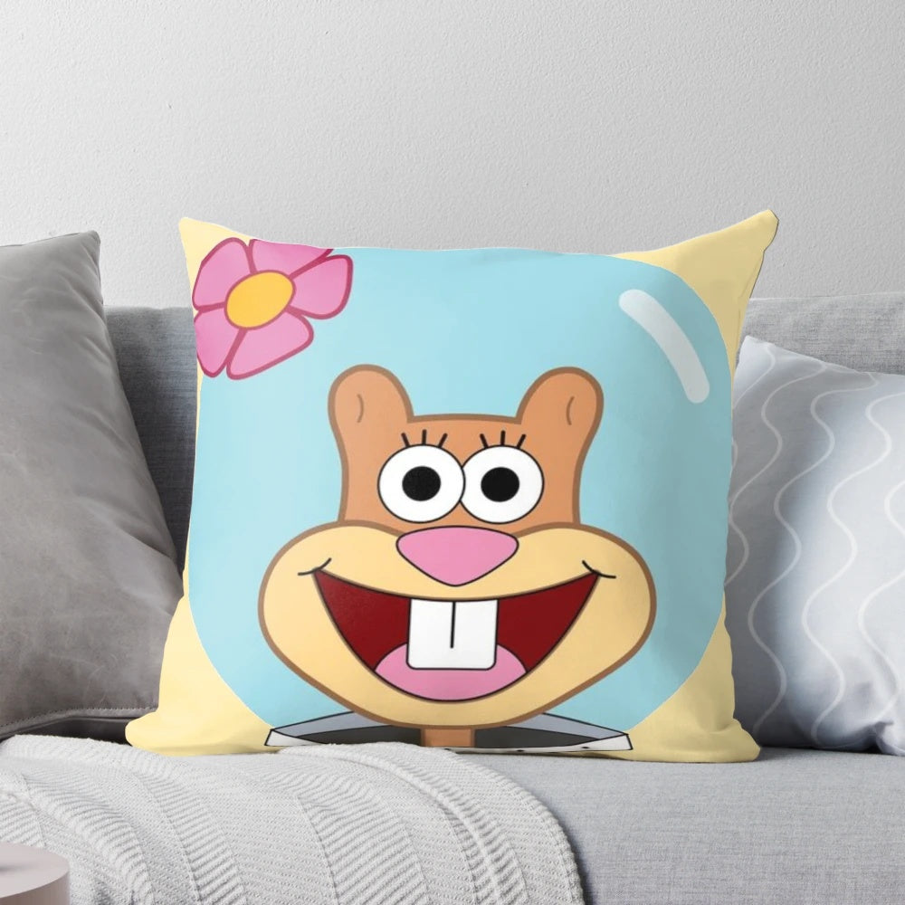 Soft, plush pillow featuring the beloved character Sandy Cheeks from the popular animated series.