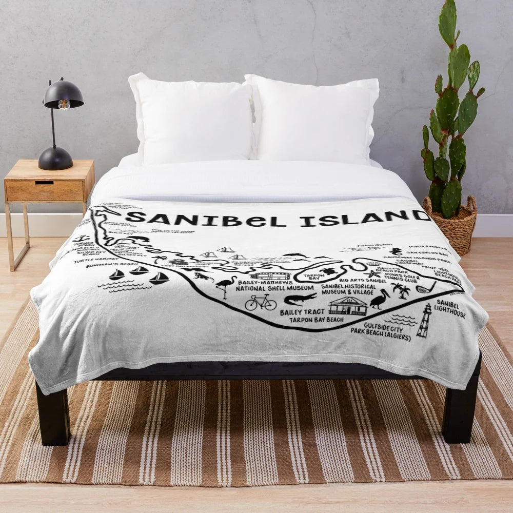 Soft plush blanket featuring a map of Sanibel Island, Florida
