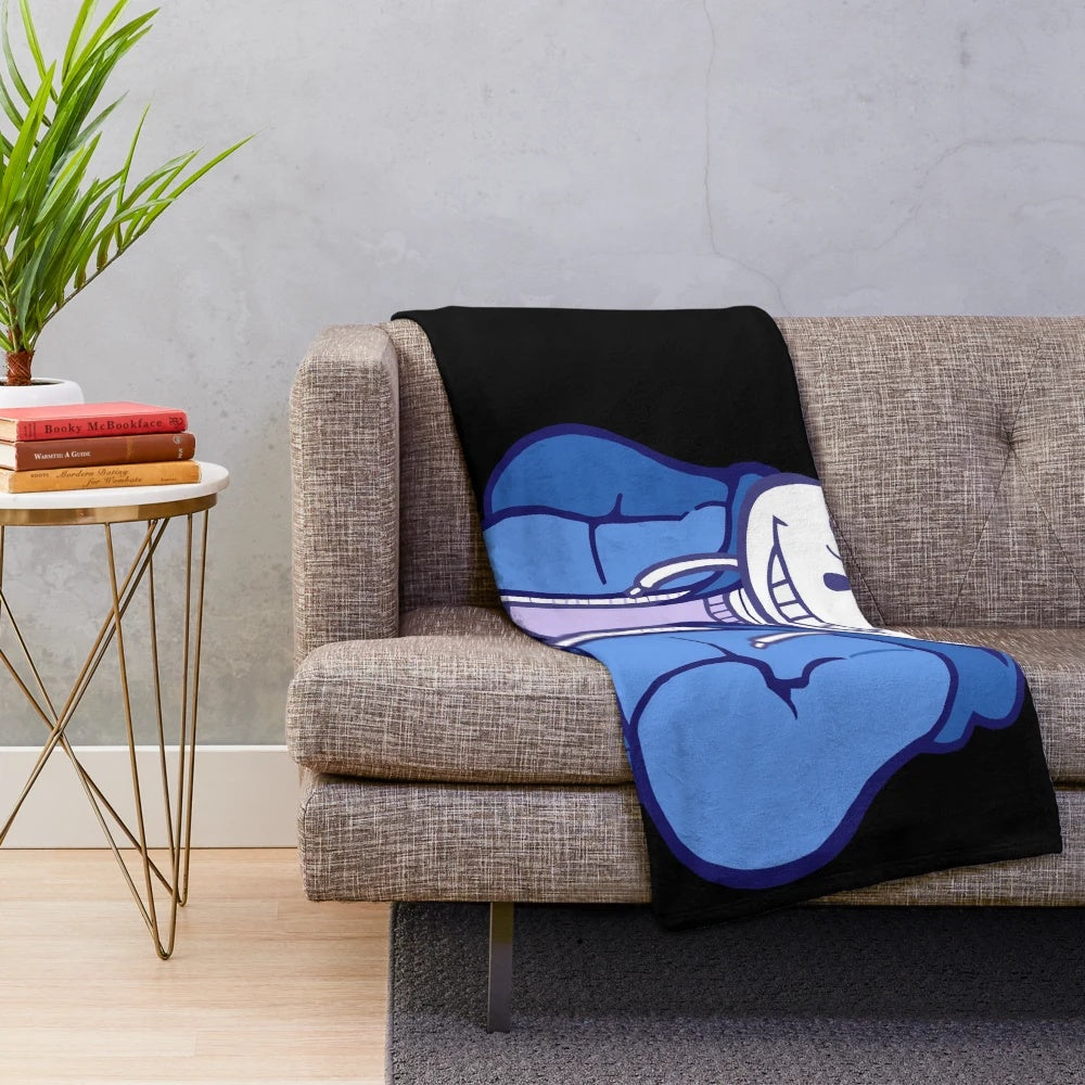 Soft and cuddly plush blanket featuring the beloved Undertale character, Sans the skeleton