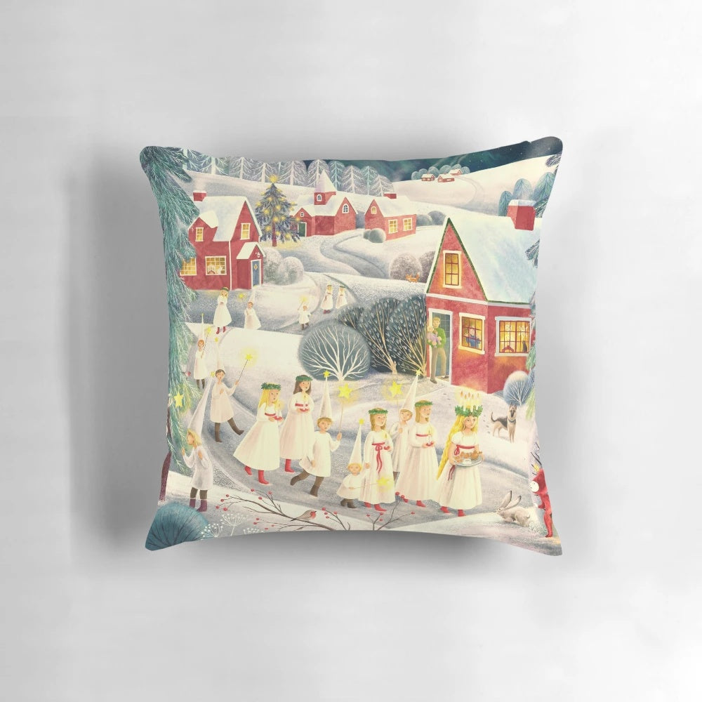 Santa Lucia Christmas Pillow with Snow and Winter Scenery