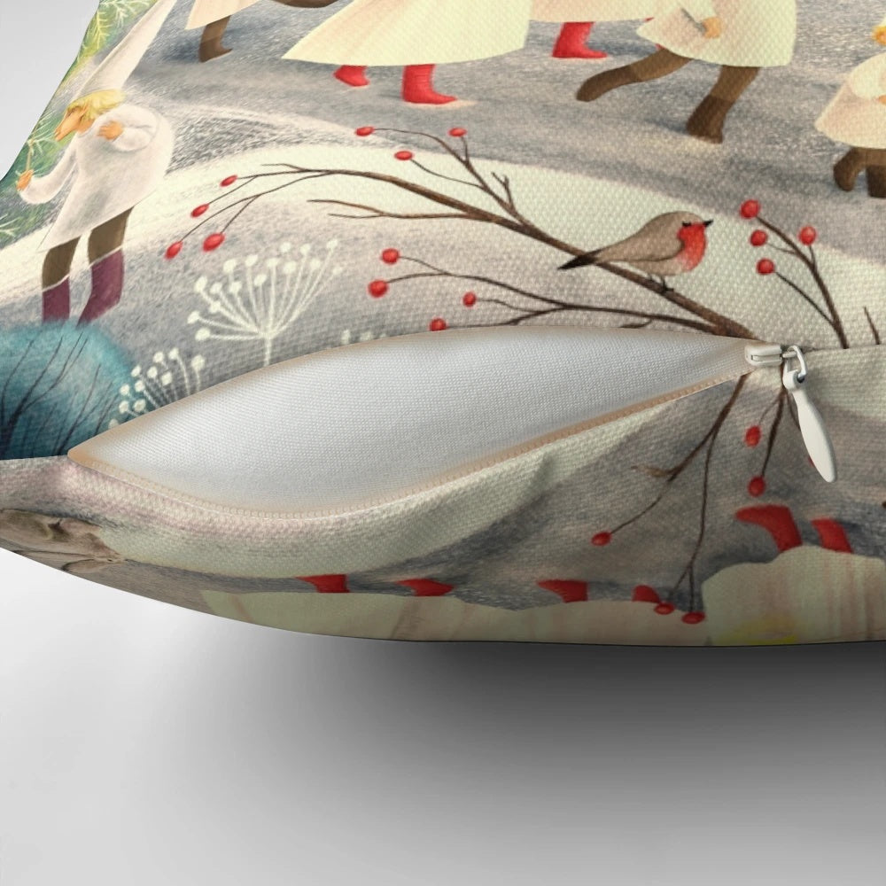 Santa Lucia Christmas Pillow with Snow and Winter Scenery