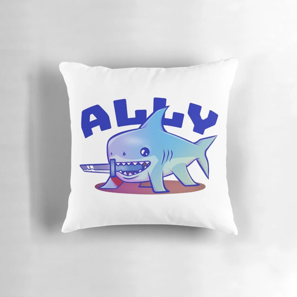 A soft, grey and blue shark-shaped plush pillow with a playful design, perfect for adding a touch of fun to any room.