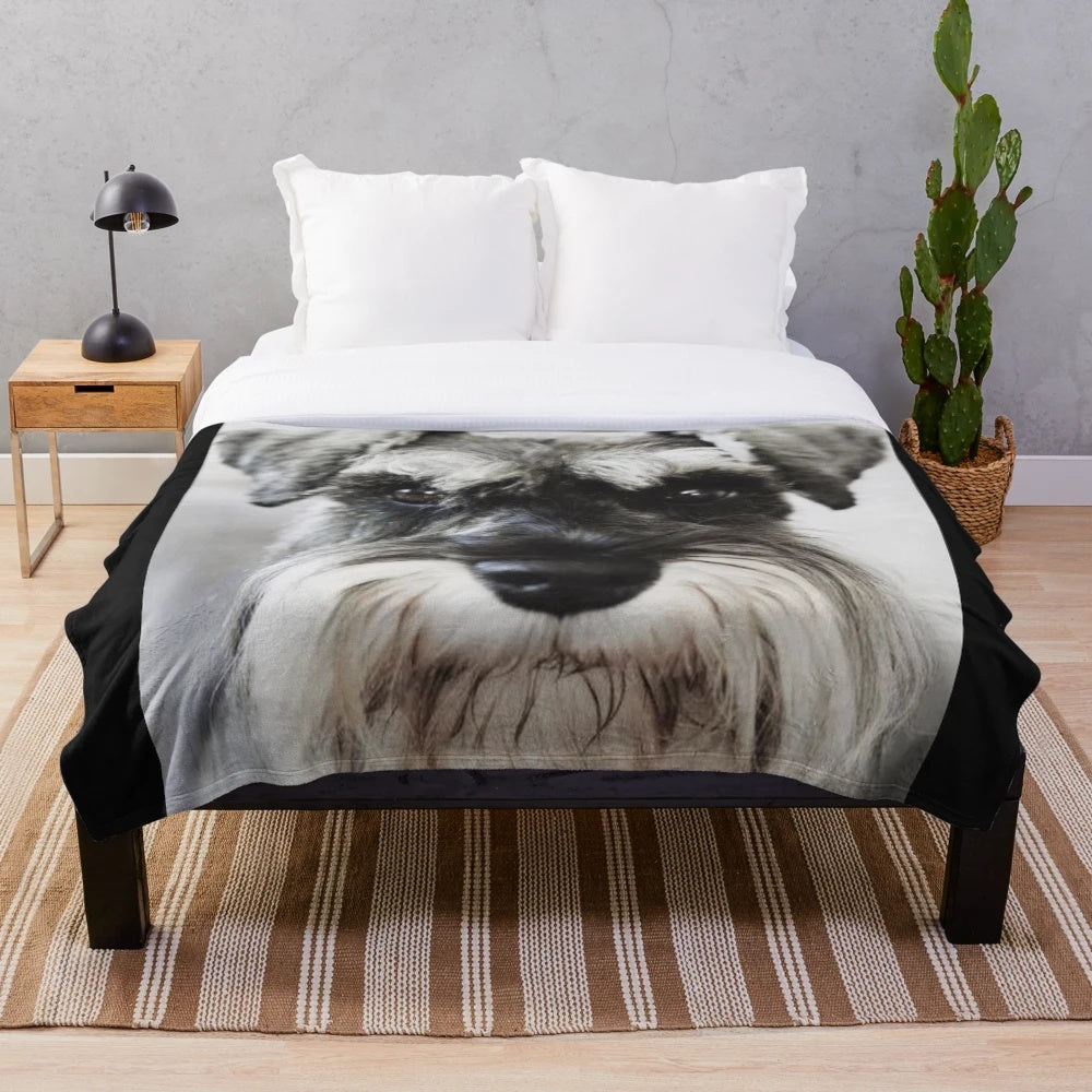 Soft and cuddly plush blanket featuring the adorable face of a Schnauzer dog