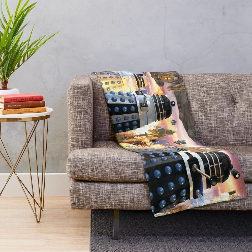 Plush sci-fi themed blanket with spaceship and robot design