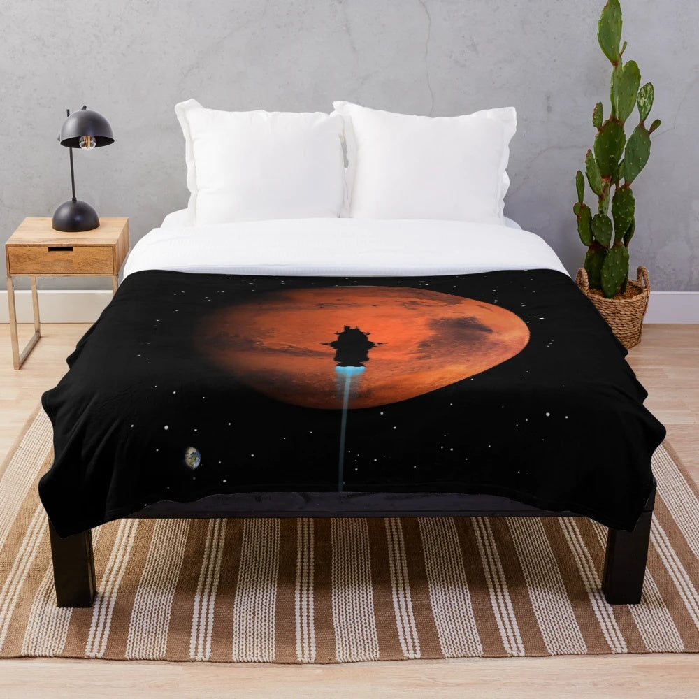 Plush blanket featuring the silhouette of the Rocinante ship from the sci-fi series The Expanse