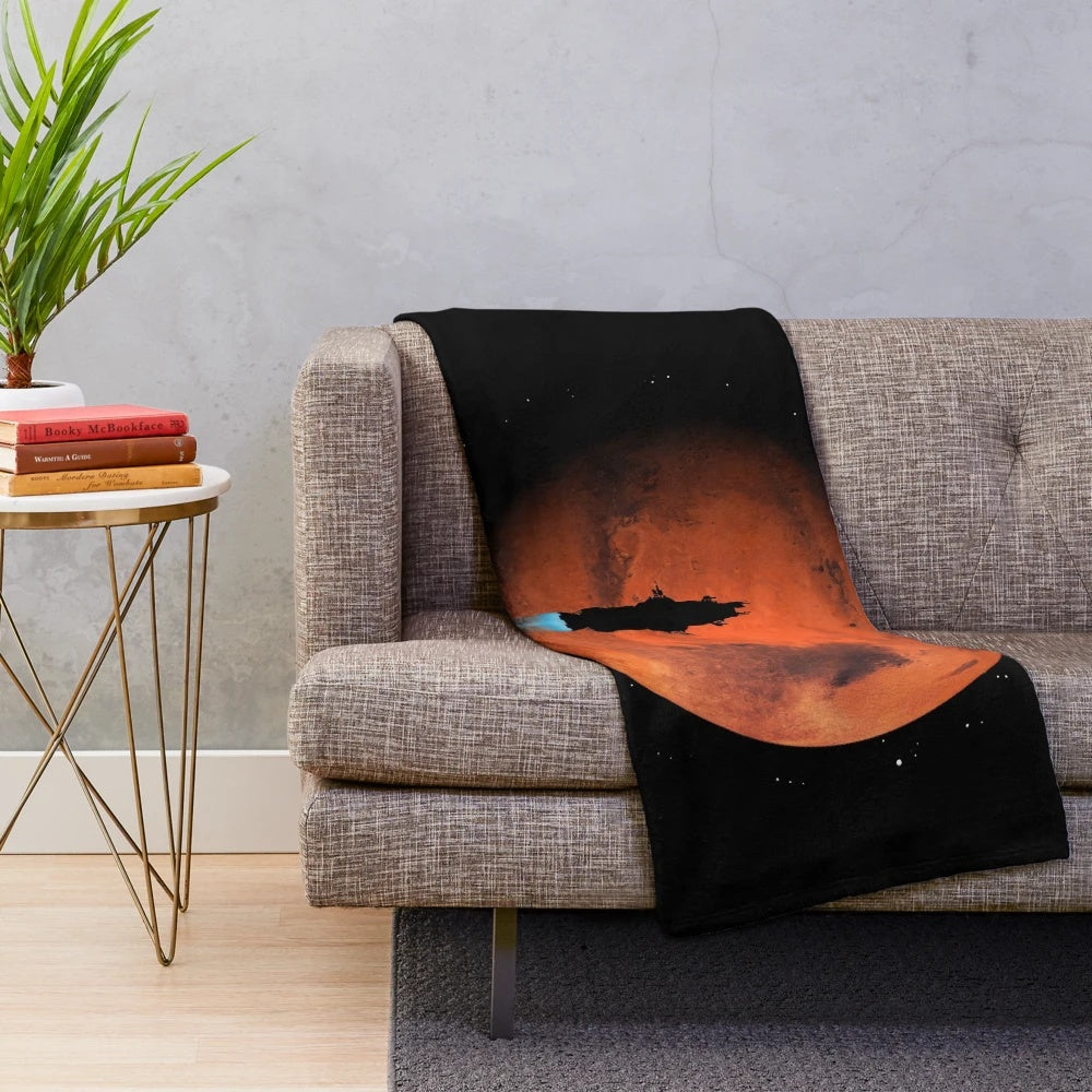 Plush blanket featuring the silhouette of the Rocinante ship from the sci-fi series The Expanse