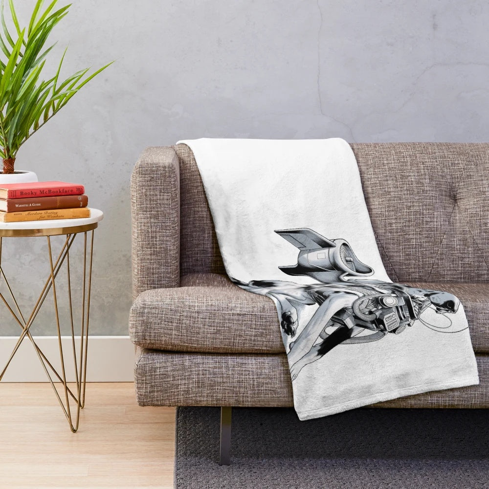 Soft plush dog blanket featuring a sci-fi jetpack design
