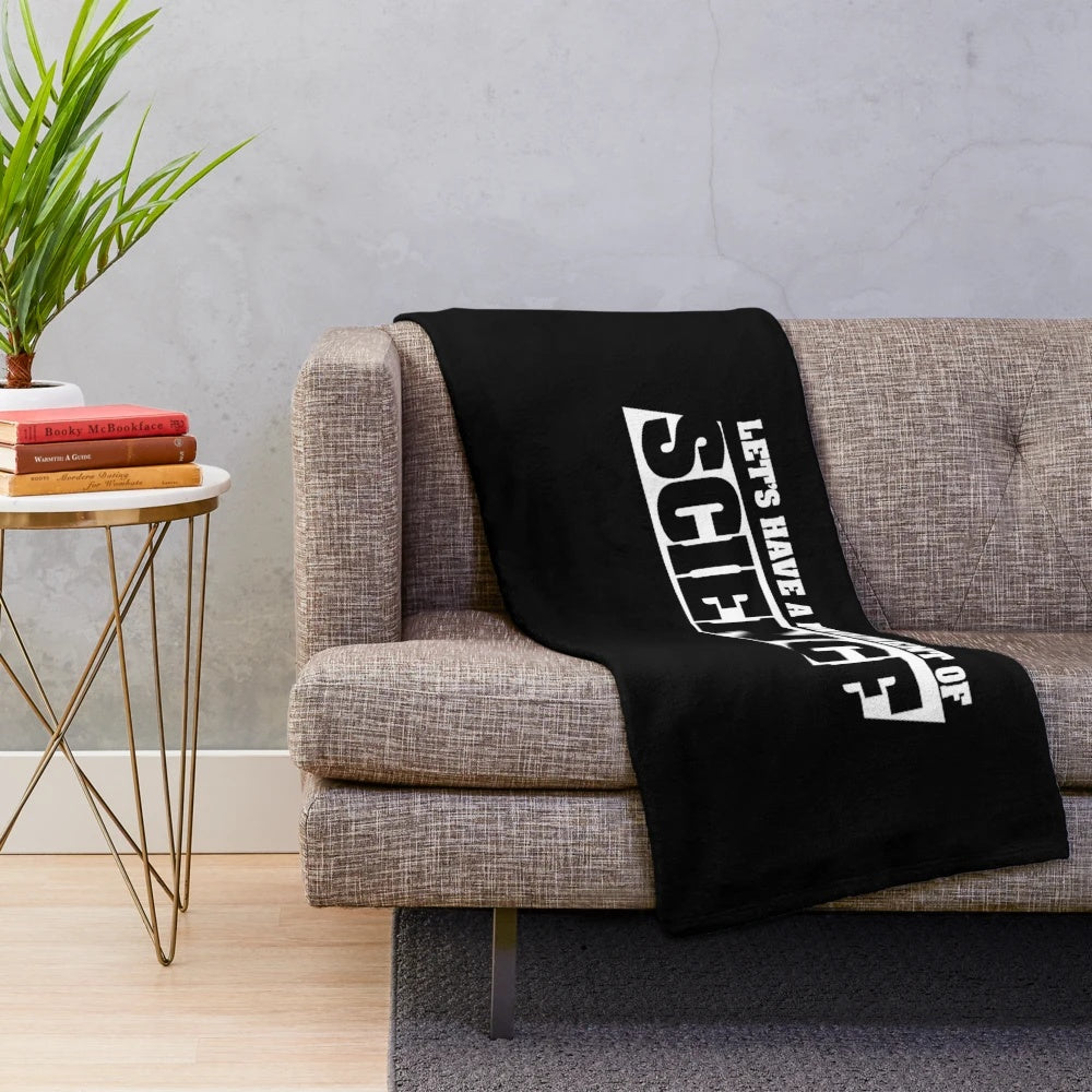 Plush science themed blanket with "Let's have a moment of SCIENCE" design