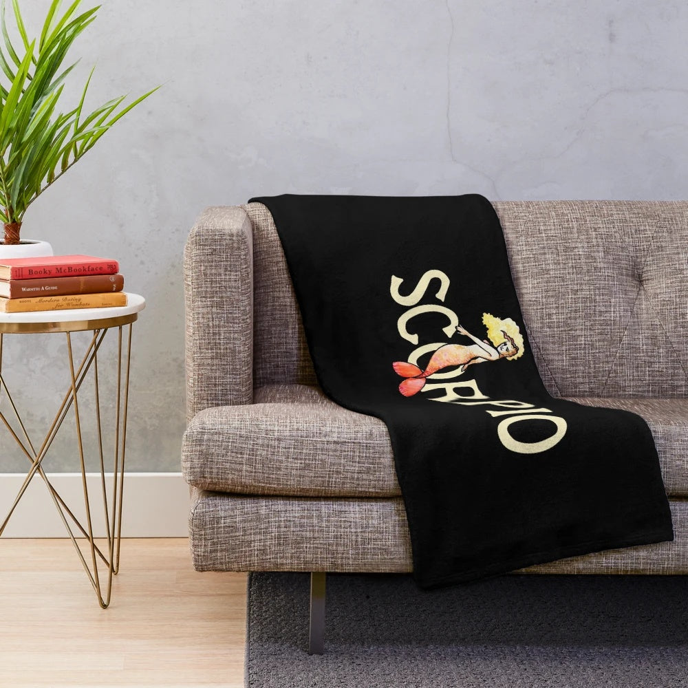 Scorpio mermaid plush blanket with zodiac and mermaid design