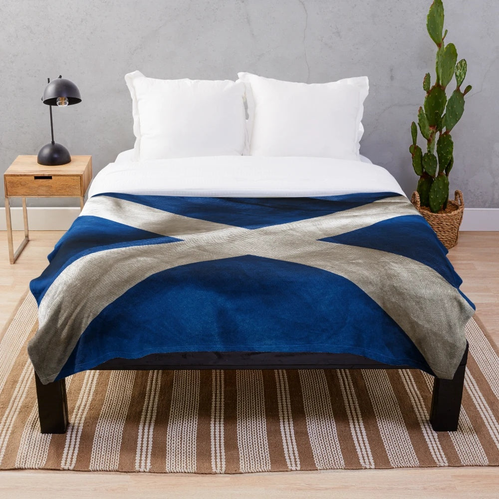 Scottish flag plush blanket with tartan pattern