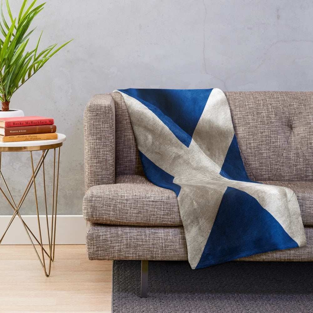 Scottish flag plush blanket with tartan pattern