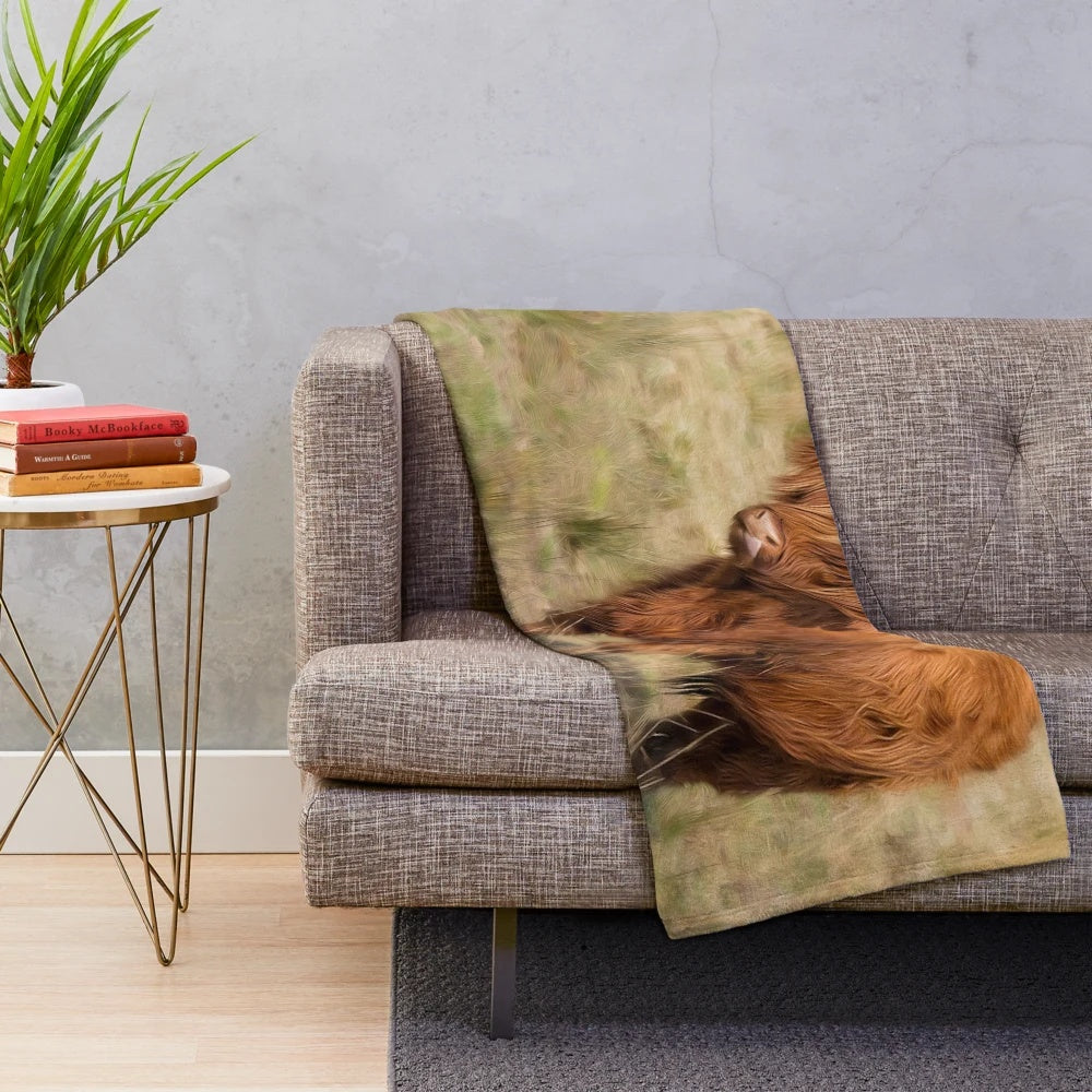 Soft and plush Scottish Highland cow blanket for home decor