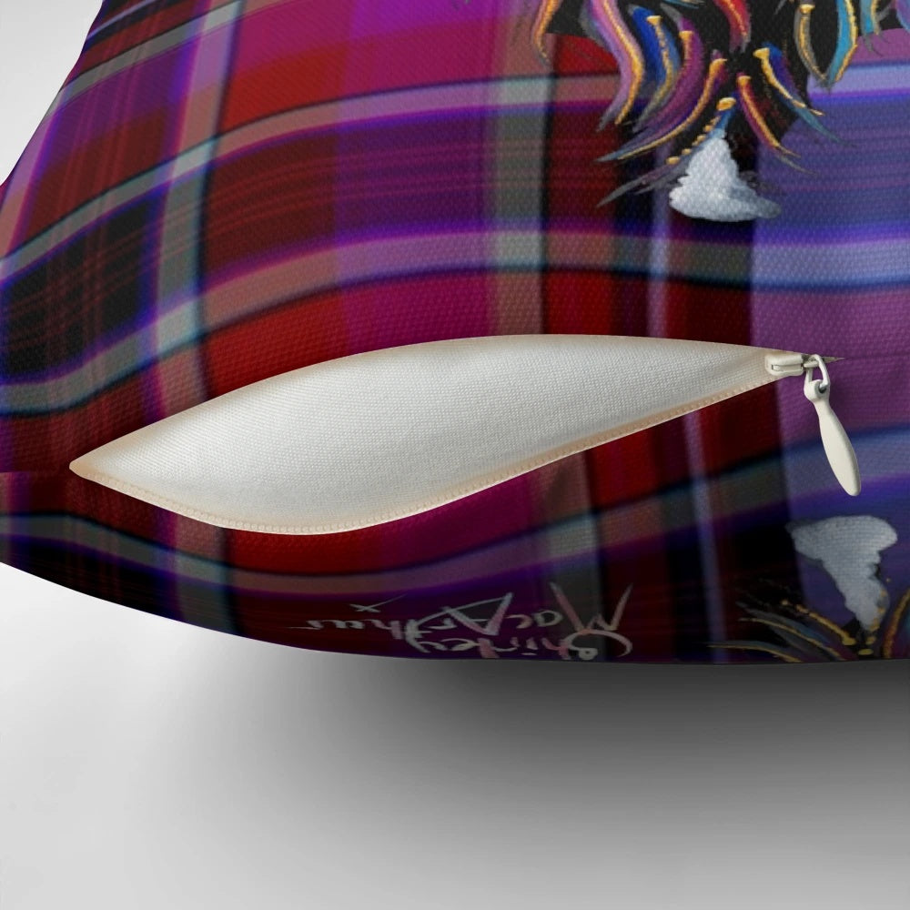 Soft and cuddly Scottish Highland Cow 'Tartan Bolly' plush pillow with a unique galaxy and tartan pattern design.