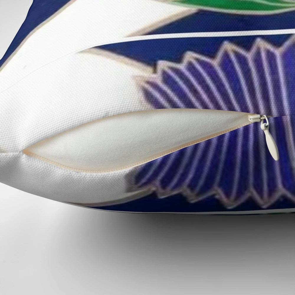 A decorative pillow featuring the iconic Scottish tartan and thistle flower design, representing the national flag of Scotland.
