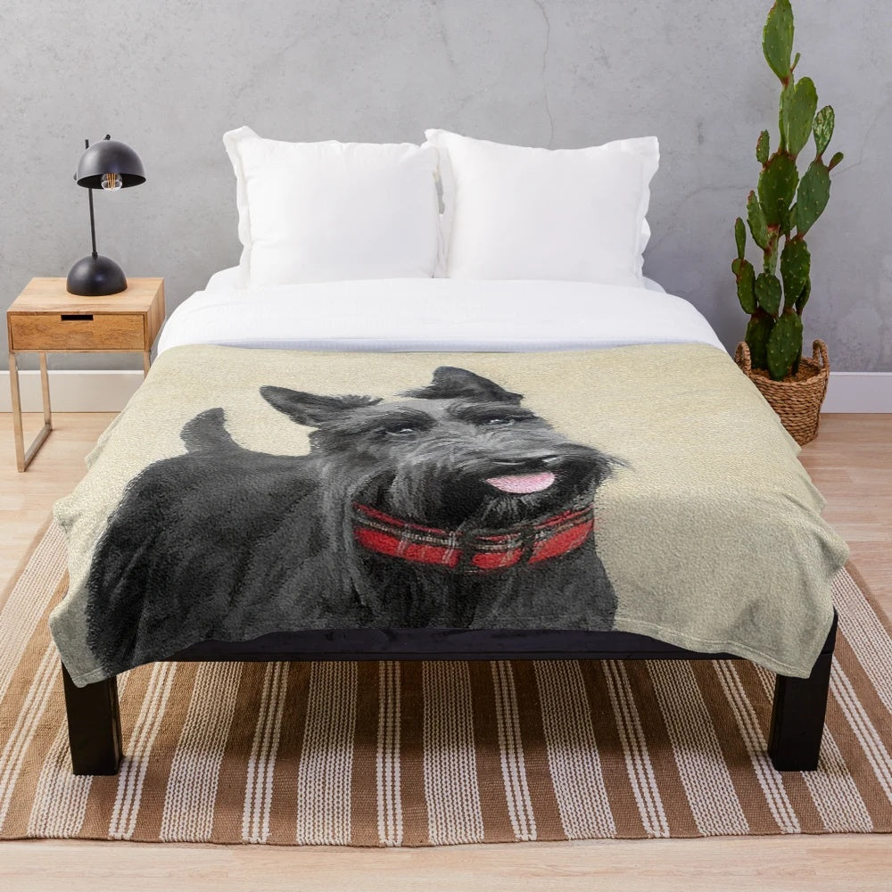 Scottish Terrier dog portrait on a plush blanket