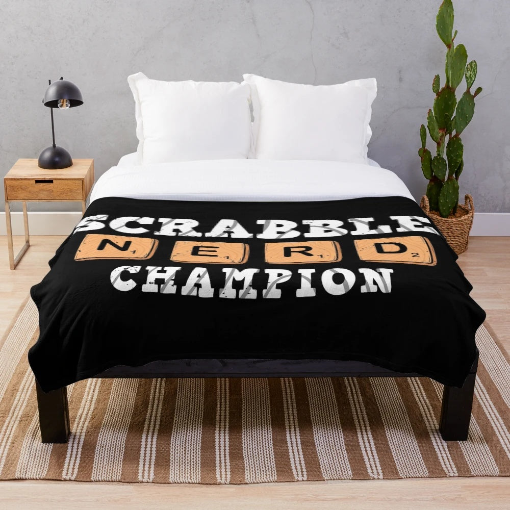 Scrabble themed plush blanket with letters and words