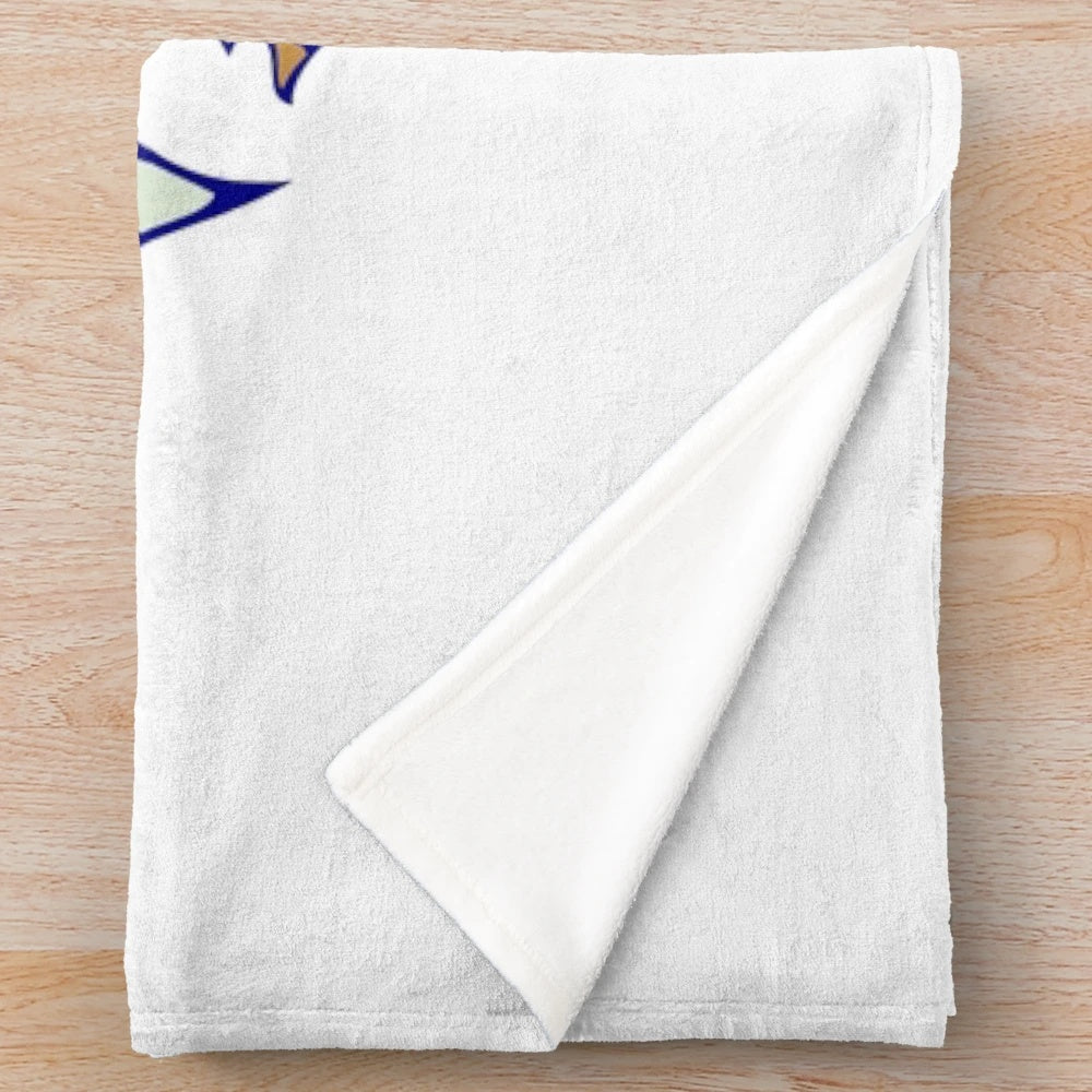 Plush blanket with blue fish, crabs, and other sea life designs