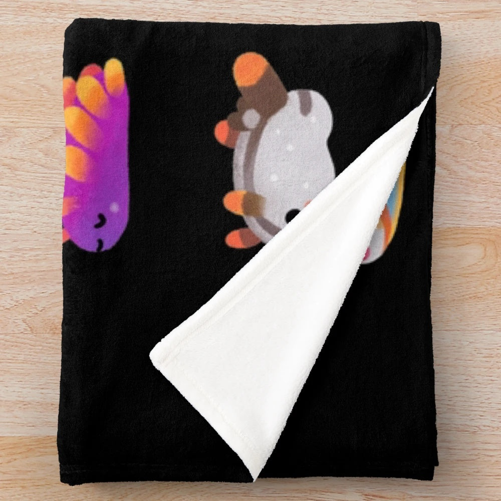 Soft and cuddly plush blanket featuring a vibrant sea slug design