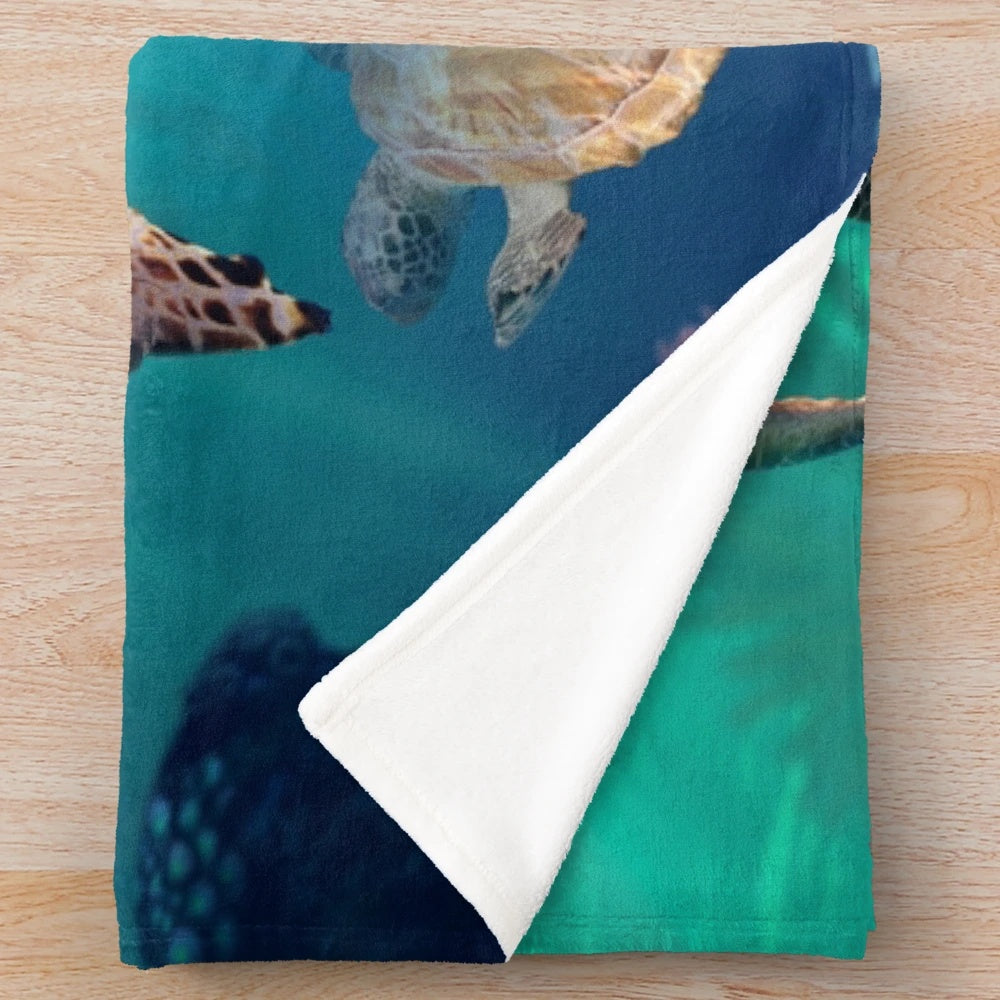 Sea turtle plush blanket with marine life design