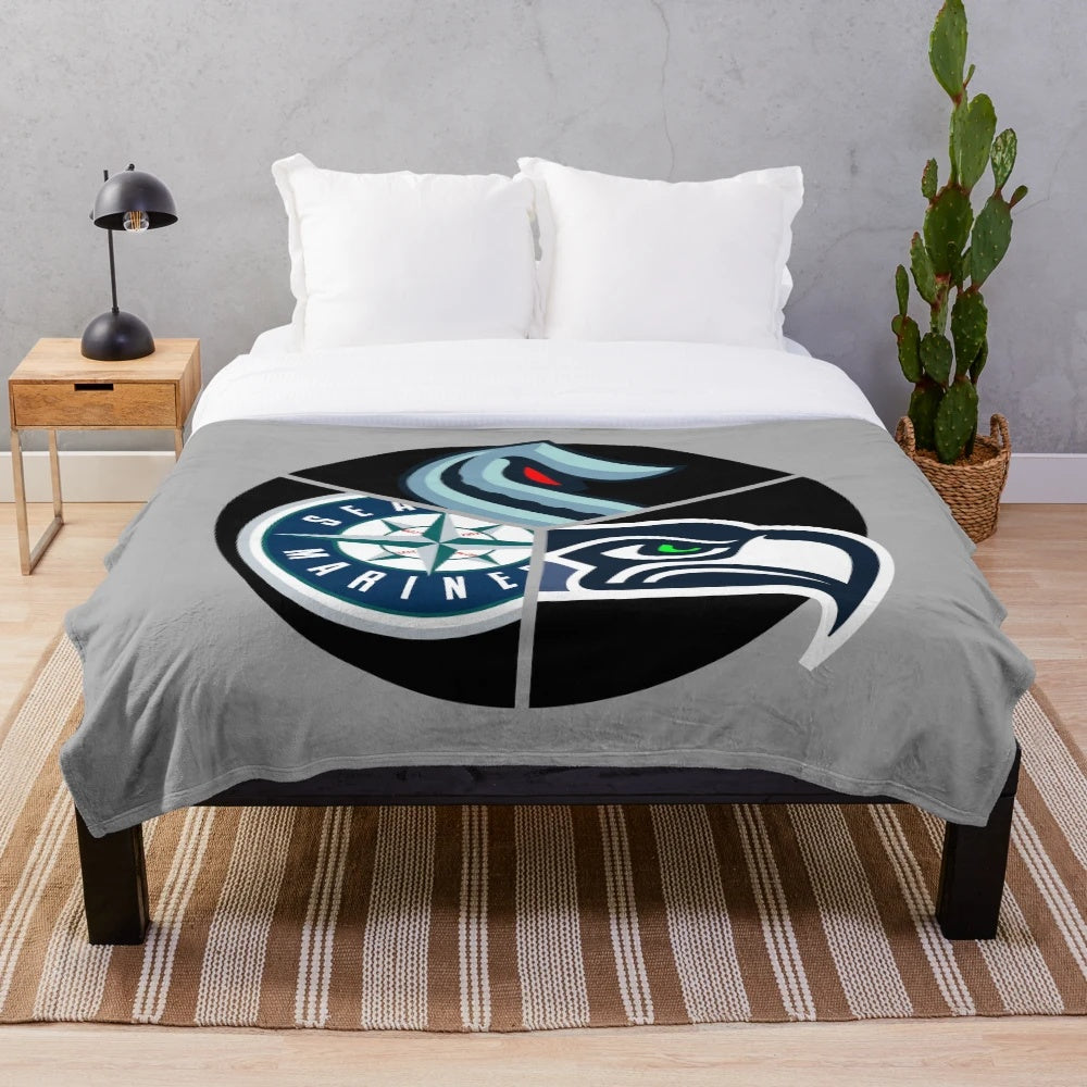 Seattle sports-themed plush blanket with team colors and logos