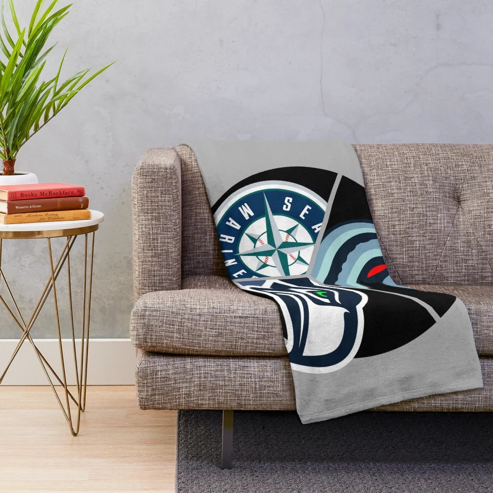 Seattle sports-themed plush blanket with team colors and logos
