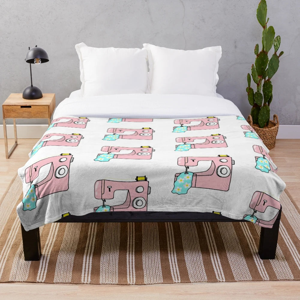 Sewing machine plush blanket with embroidered design