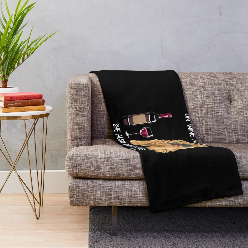Shar Pei dog breed on a plush blanket with wine glass design