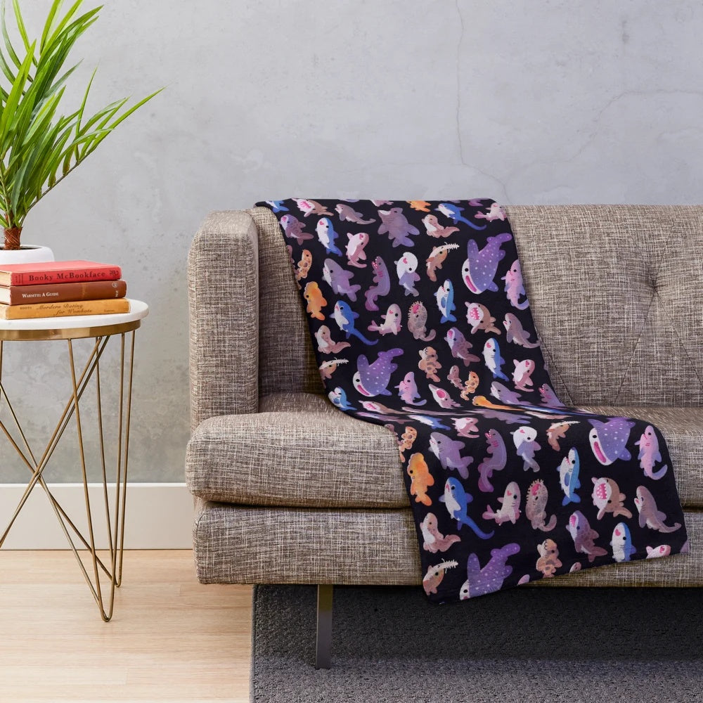 Cozy shark plush blanket with marine life design