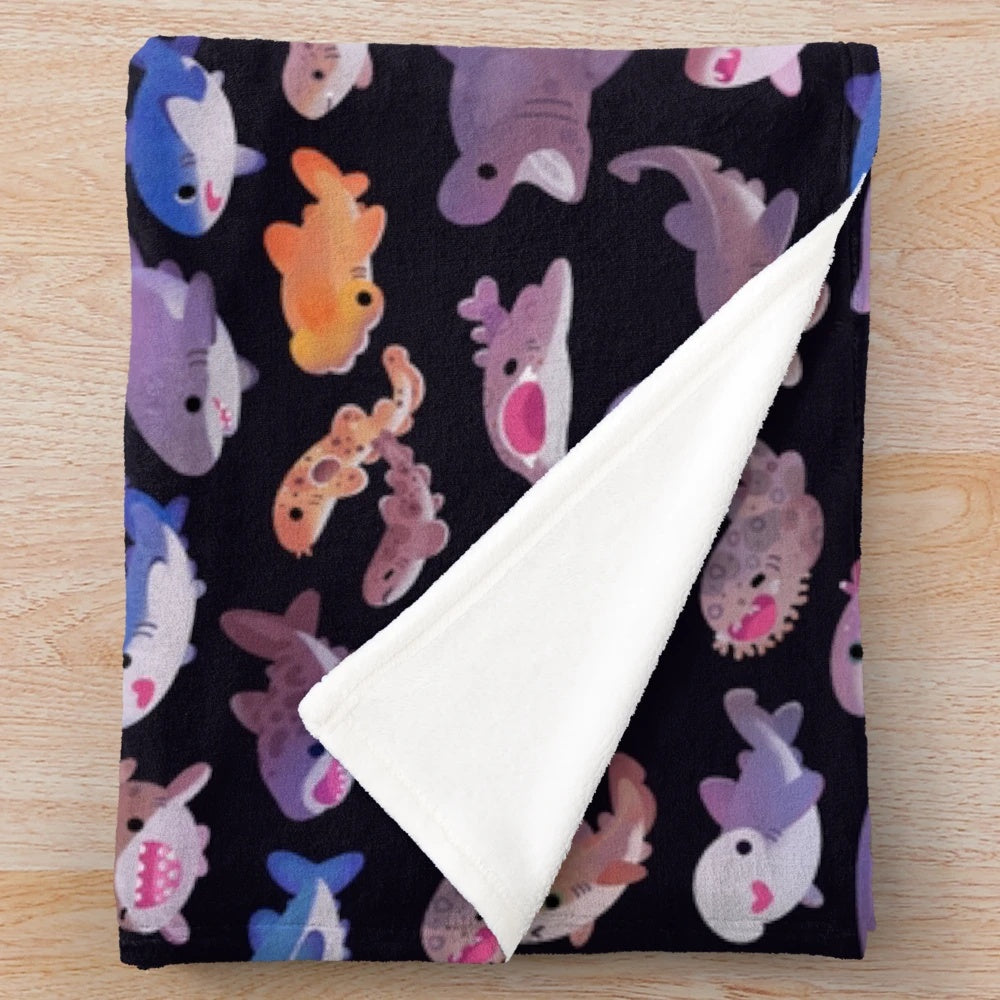 Cozy shark plush blanket with marine life design