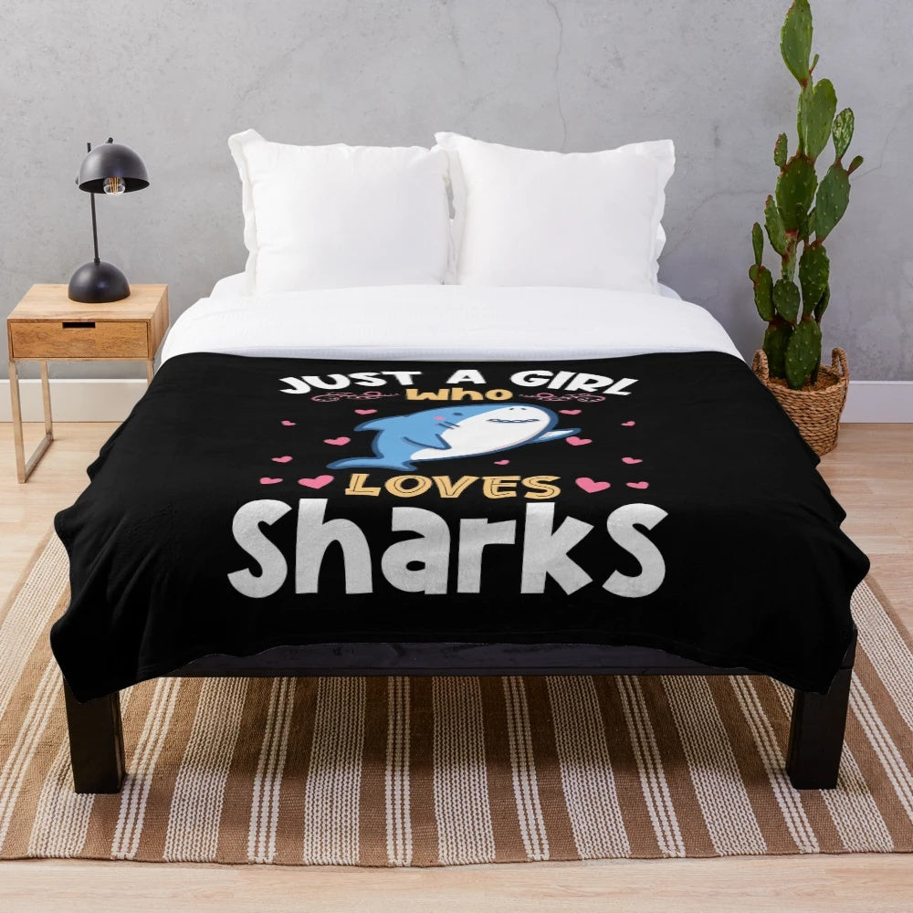 Plush shark-themed blanket for girls who love sharks and ocean life
