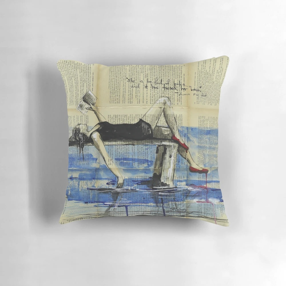 Soft, fluffy pillow with a literary quote about being too fond of books, perfect for book lovers and reading nooks
