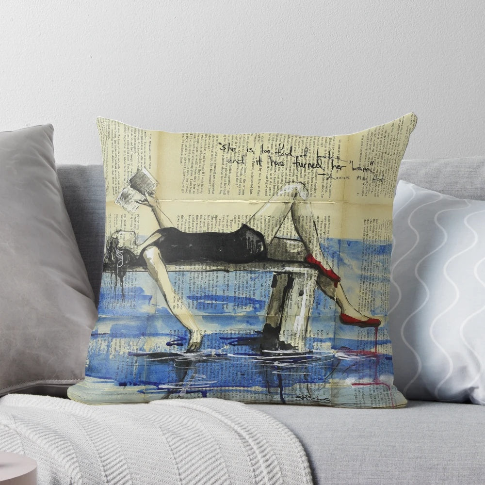Soft, fluffy pillow with a literary quote about being too fond of books, perfect for book lovers and reading nooks
