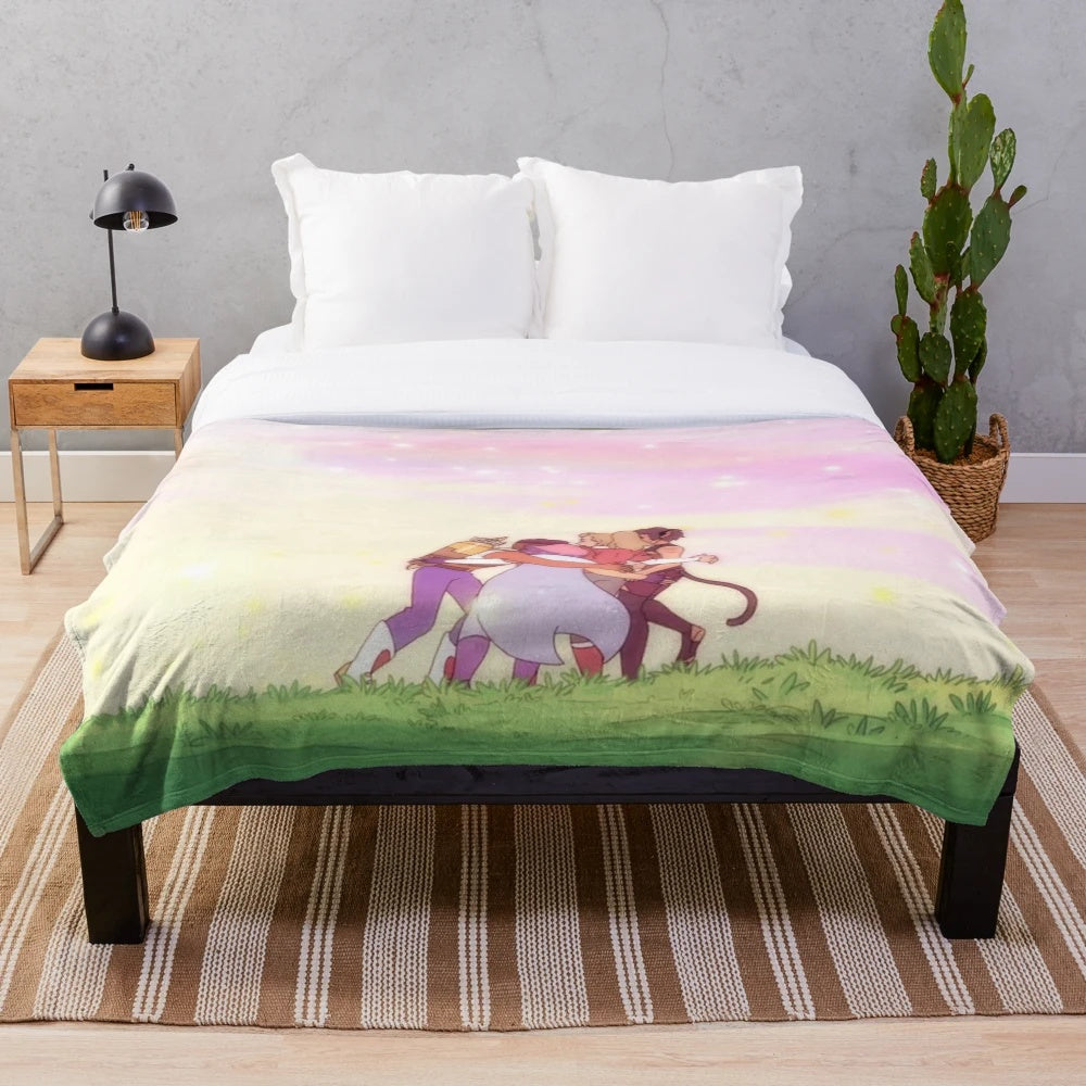 Soft, plush blanket featuring the Best Friends Squad from She-Ra and the Princesses of Power cuddling on Etheria