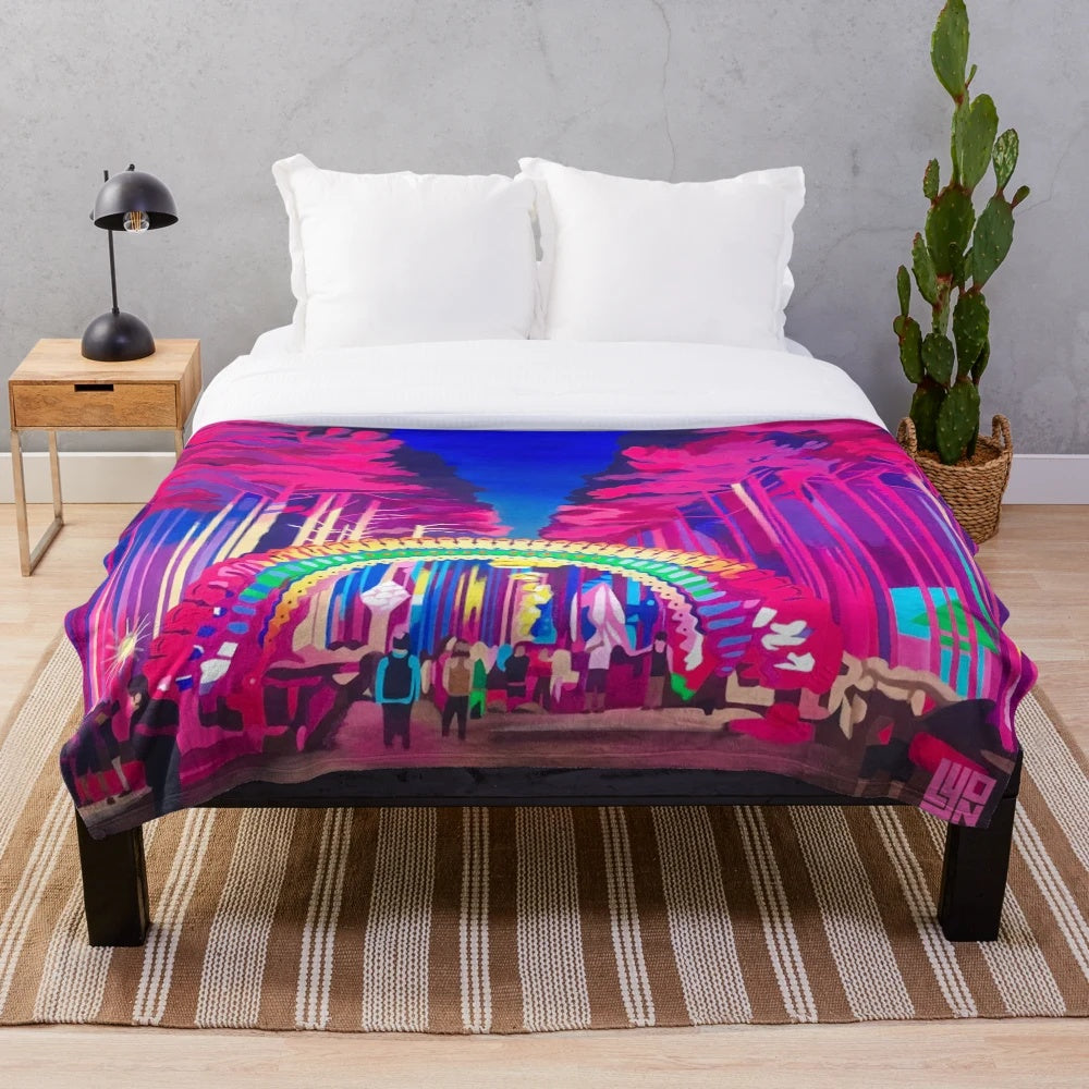 Pink plush blanket with Sherwood Forest design