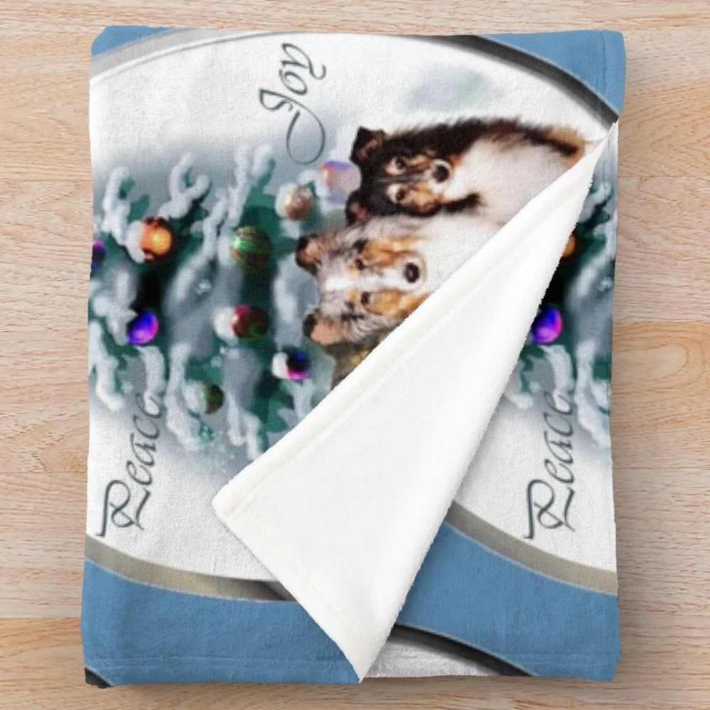 Shetland Sheepdog Plush Blanket with Festive Motifs