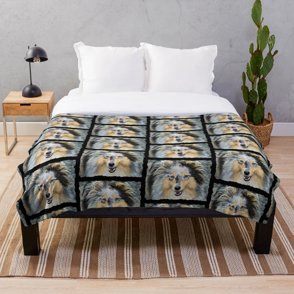 Shetland Sheepdog Plush Blanket with Blue Eyes