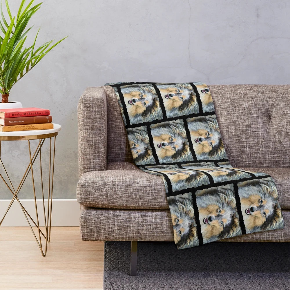 Shetland Sheepdog Plush Blanket with Blue Eyes