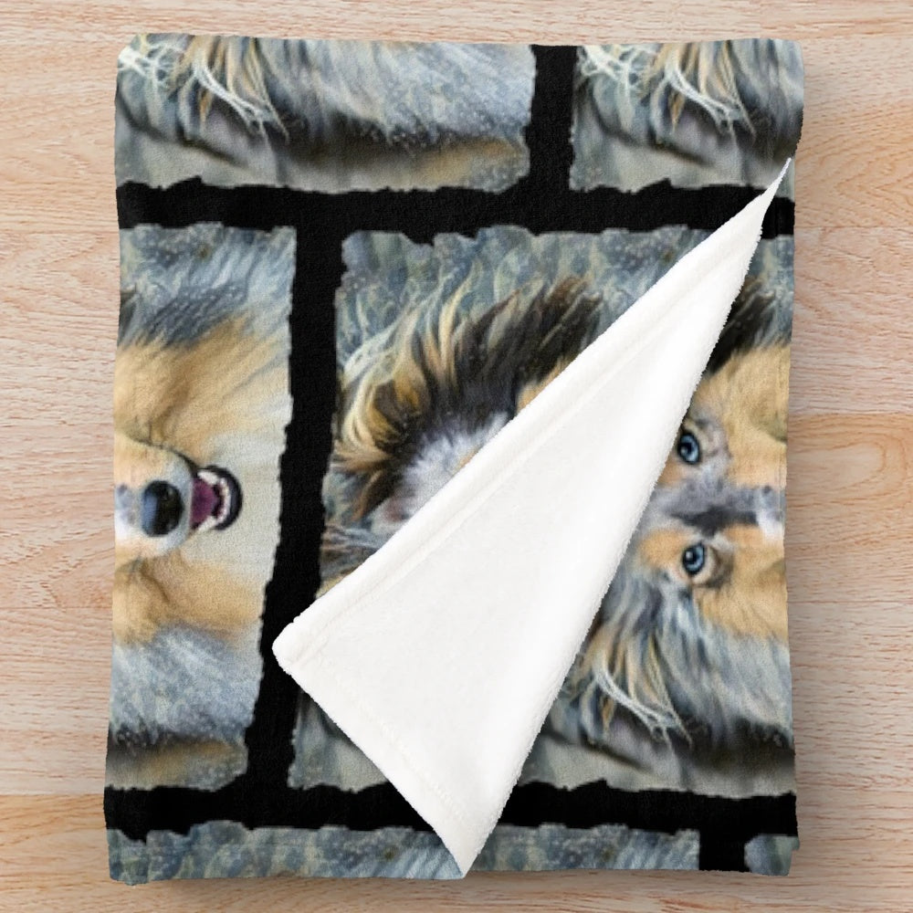 Shetland Sheepdog Plush Blanket with Blue Eyes