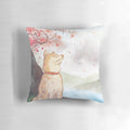 Soft and plush Shiba Inu-themed decorative pillow with cherry blossom and mountain landscape design