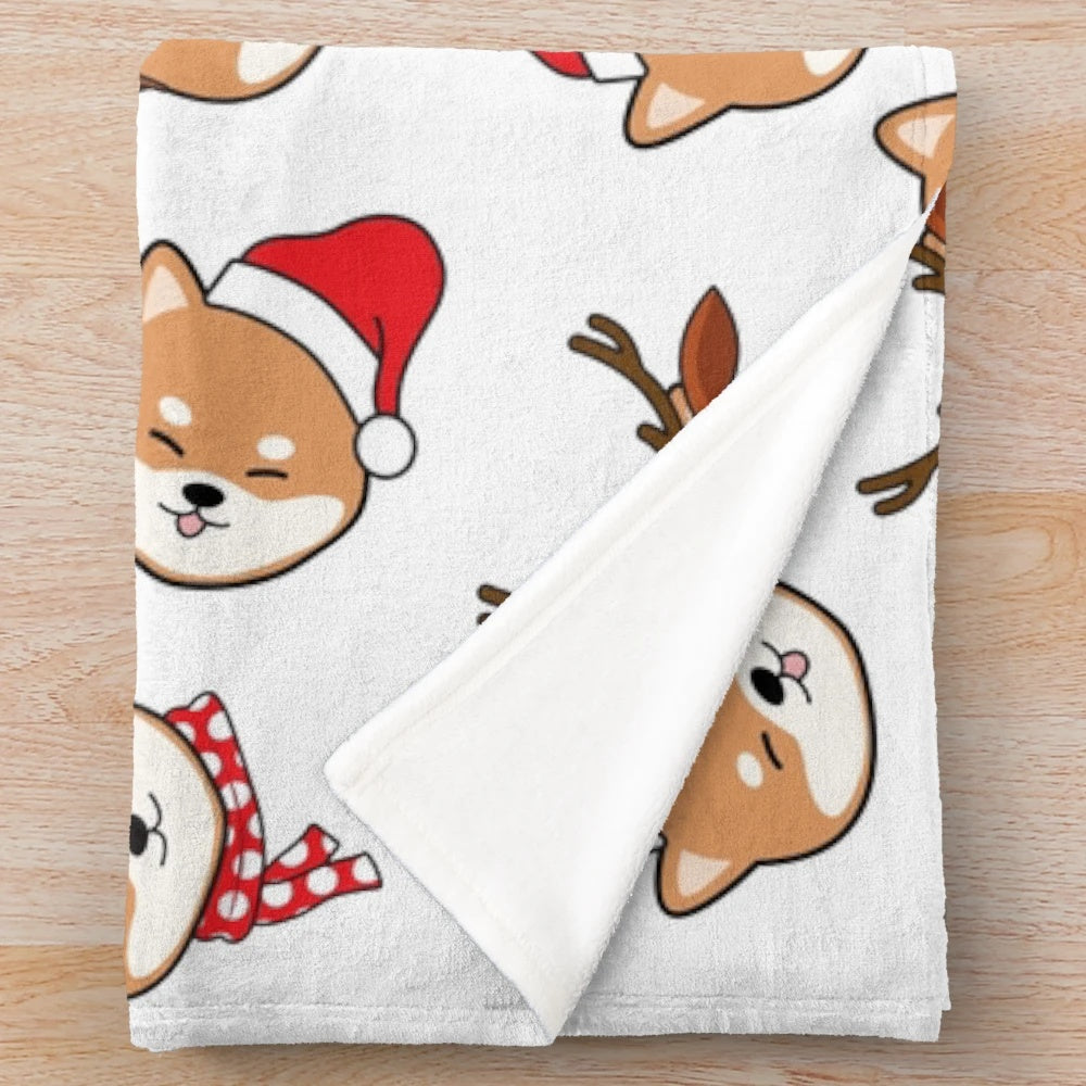 Soft and cuddly shiba inu plush blanket for Christmas