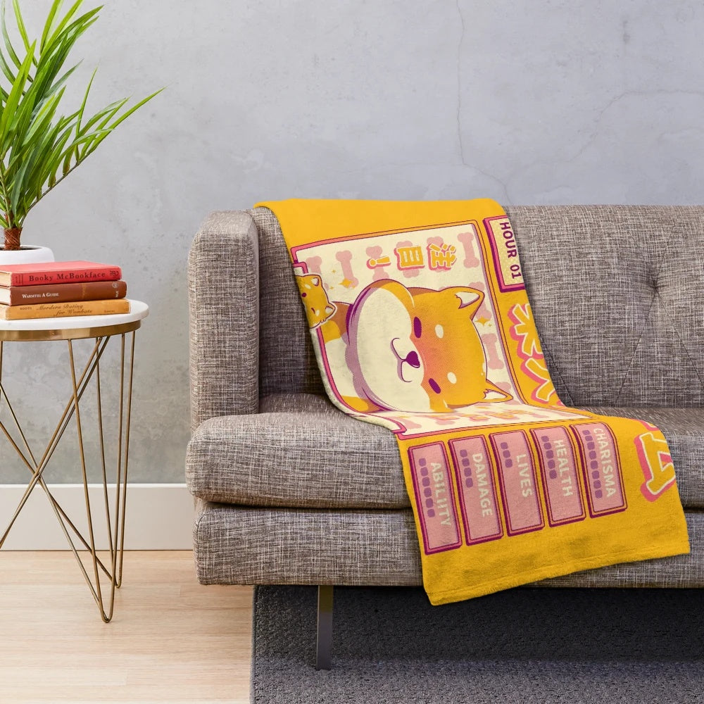 Shiba Inu plush blanket with kawaii anime-inspired design