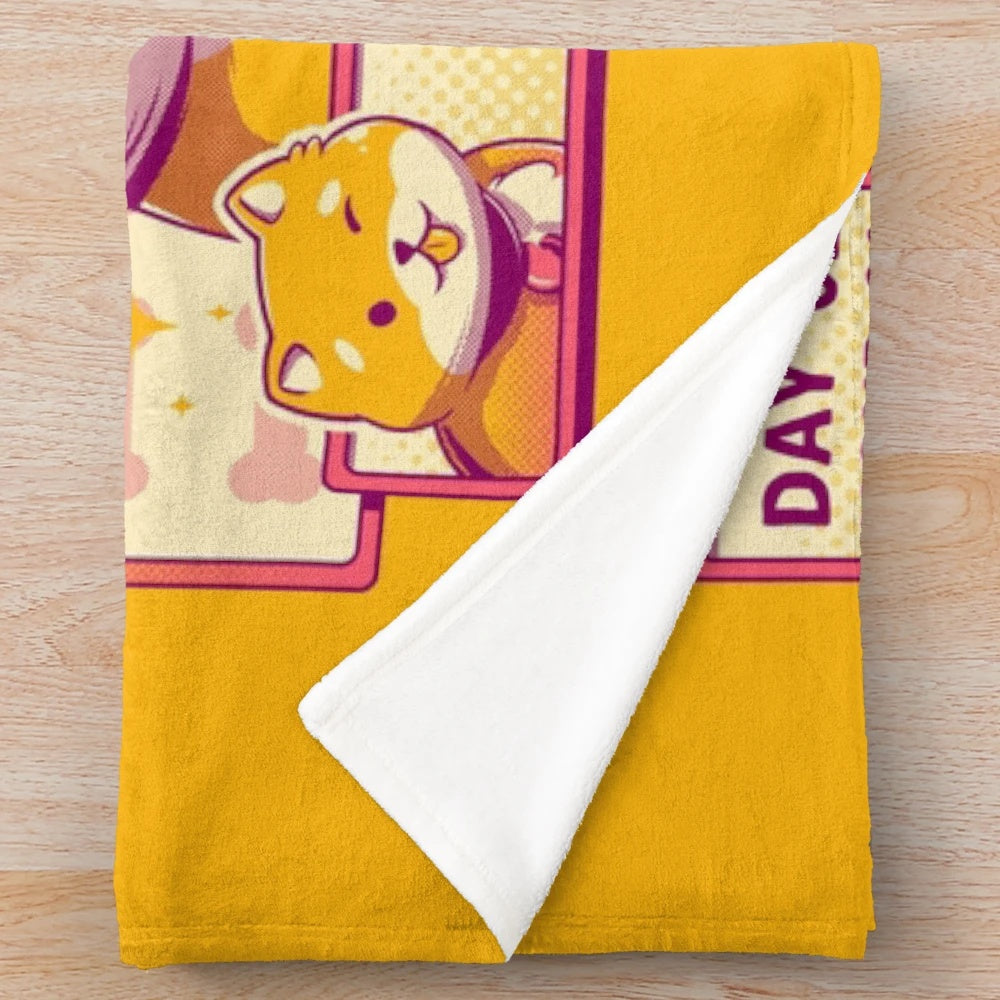 Shiba Inu plush blanket with kawaii anime-inspired design