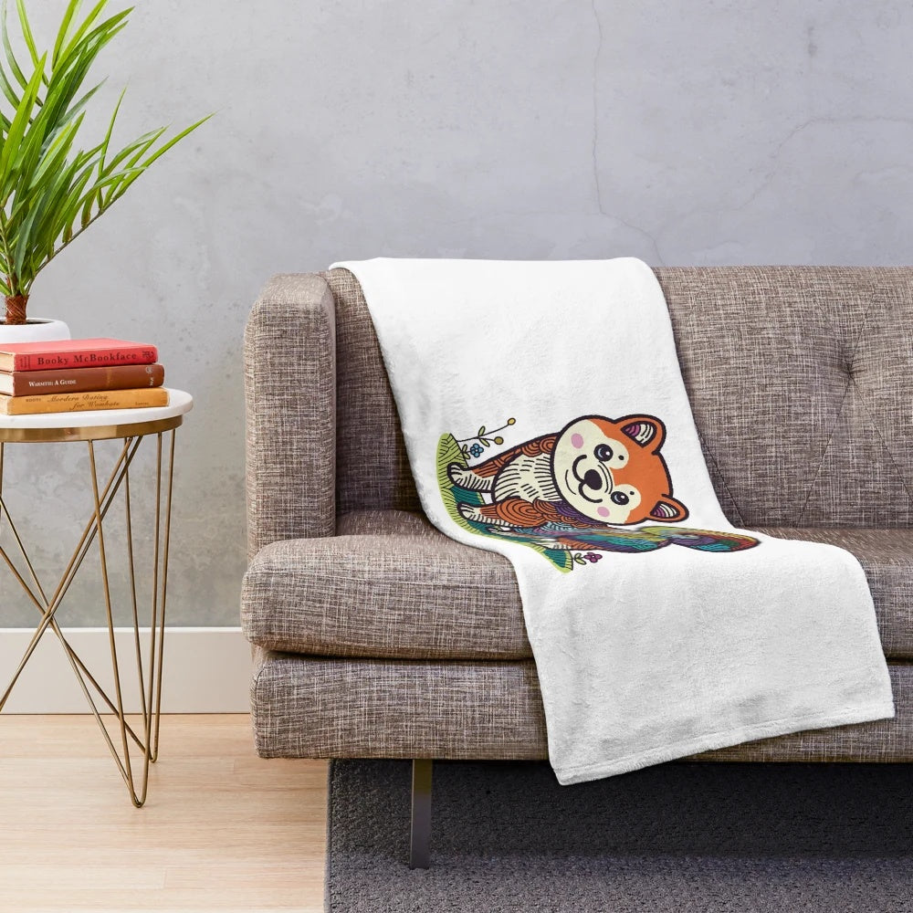 Shiba Inu plush blanket featuring a cute Japanese puppy dog design