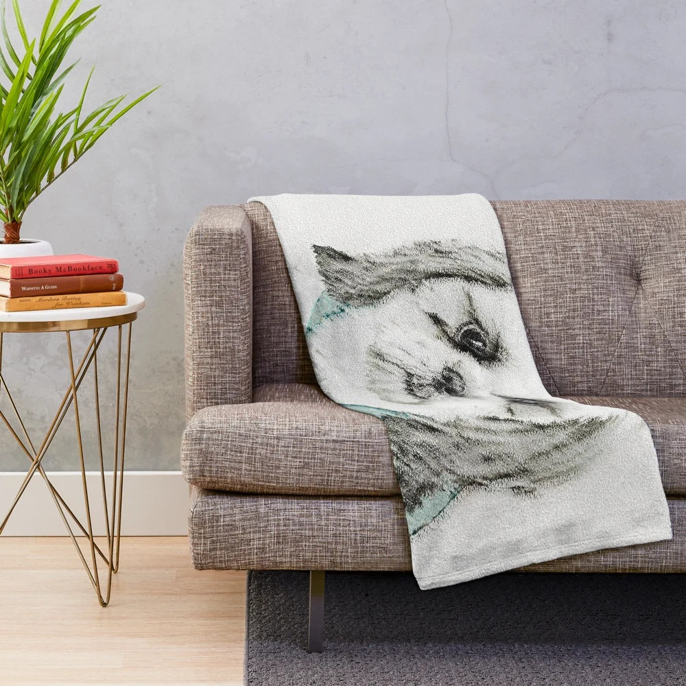 Shih Tzu dog portrait on a soft, plush blanket