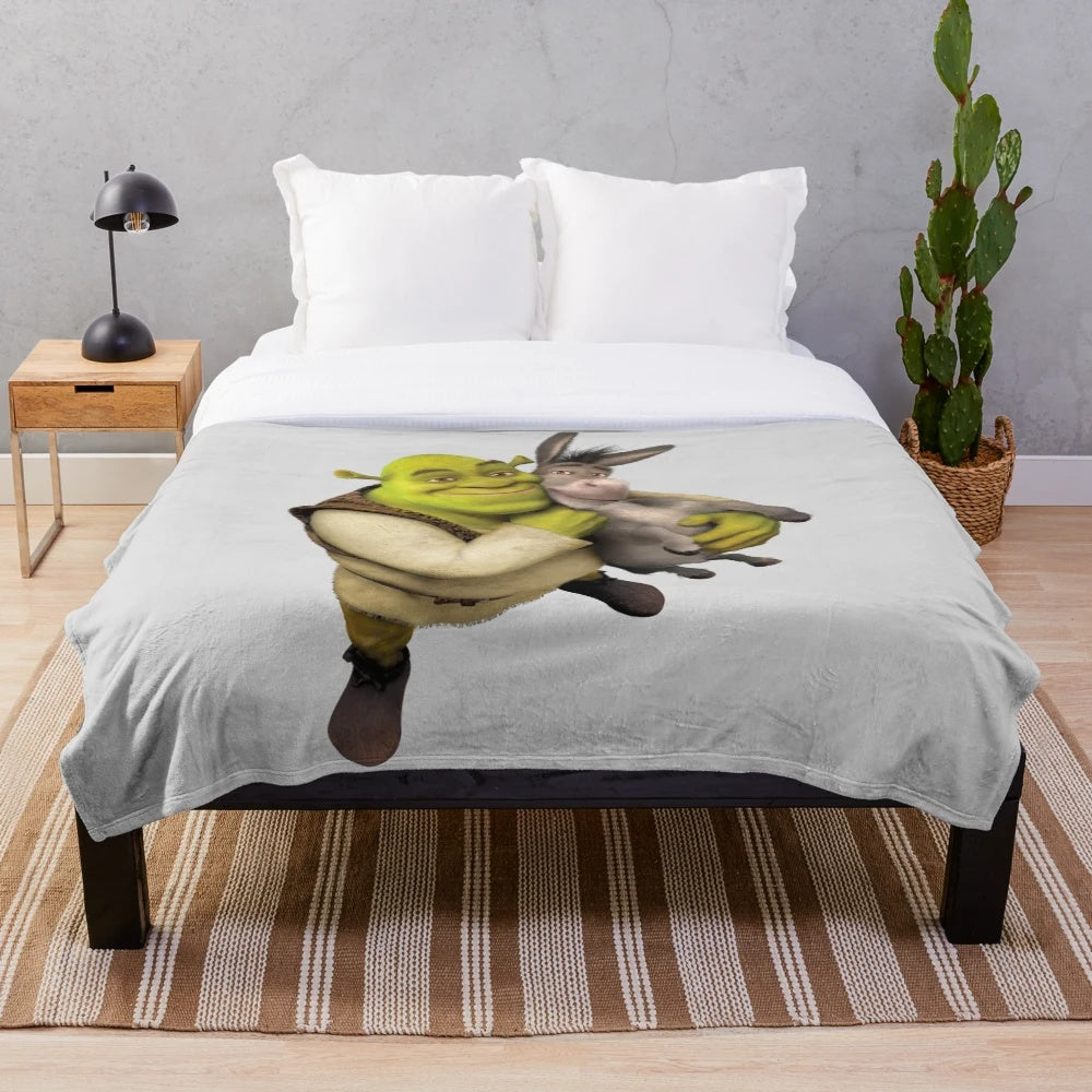 Shrek and Donkey plush blanket featuring the beloved characters from the Dreamworks movie