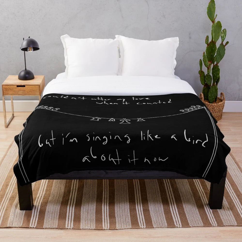 Shrike bird plush blanket with music lyrics