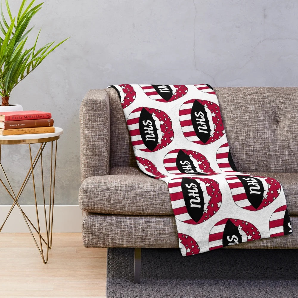 SHU Lips! Plush Blanket featuring the Sacred Heart University Pioneers logo