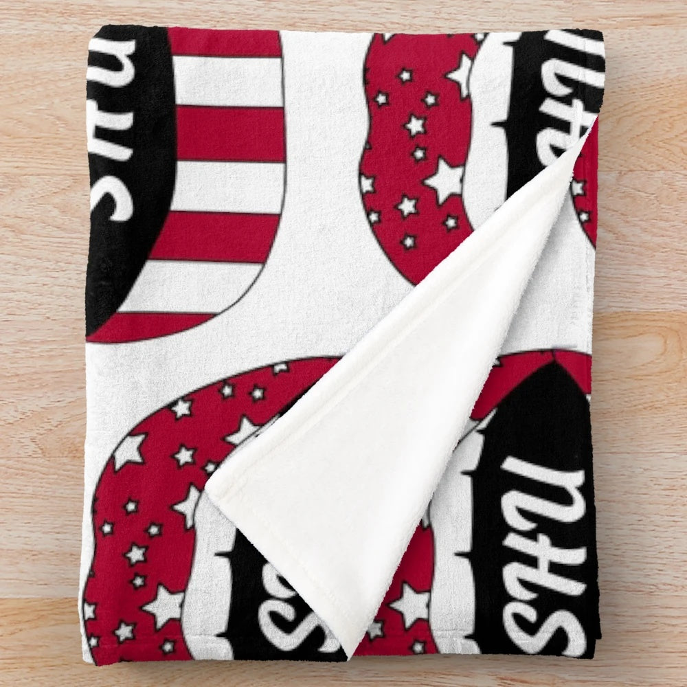 SHU Lips! Plush Blanket featuring the Sacred Heart University Pioneers logo