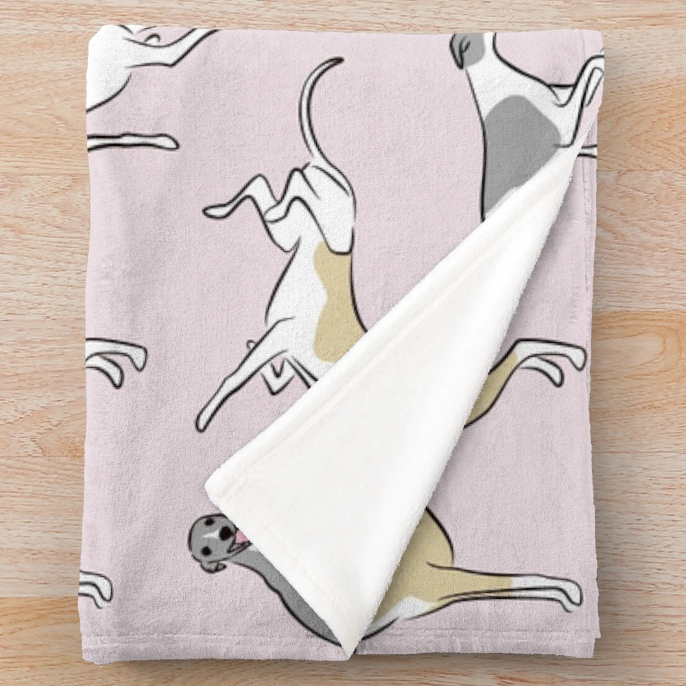 Soft and cuddly plush blanket featuring sighthound dogs like whippets and Italian greyhounds